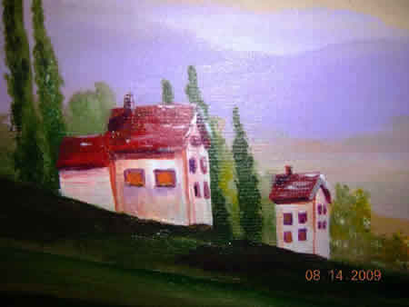 Landscape Painting Detail Houses